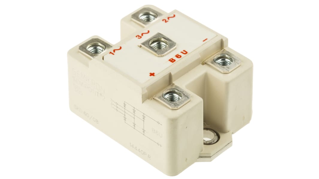 Semikron Danfoss Bridge Rectifier Module, 60A, 800V, 3-phase, 4-Pin
