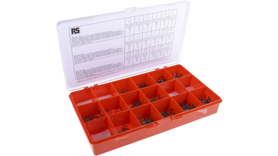 890 piece E Type, External, Internal Stainless Steel Circlip Kit for 2.25 → 12 mm, 4 → 16 mm, 8 →