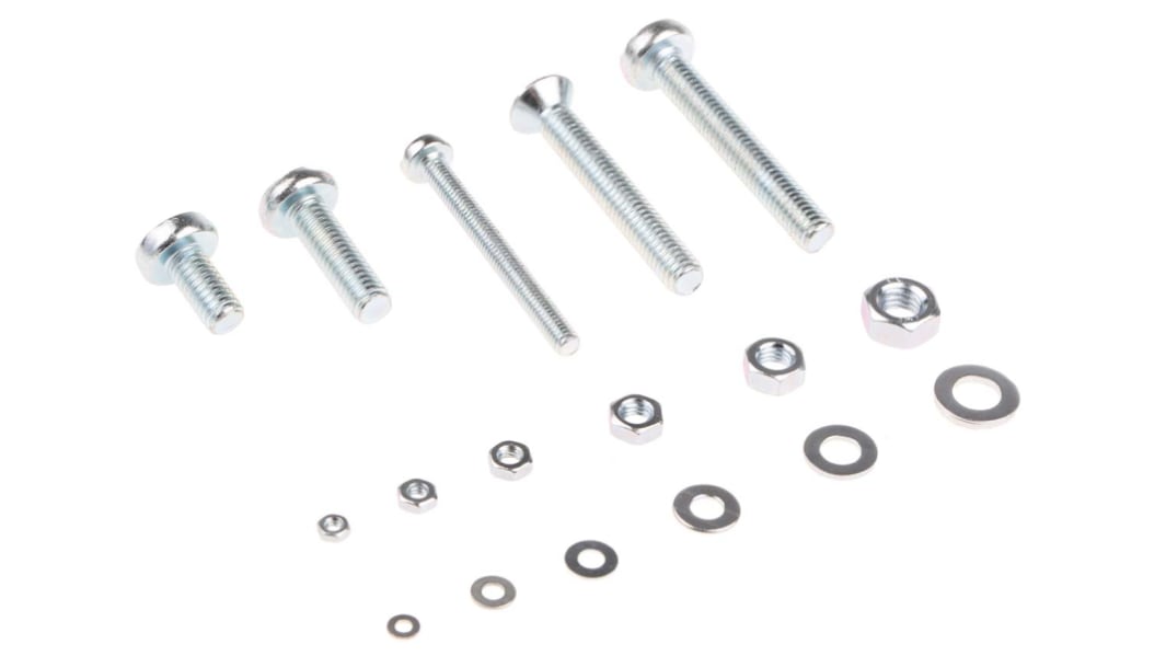 Kit viti e bulloni in Acciaio Zincato lucido RS PRO, guida a Pozidriv, 3165 pezzi, filettatura M2, M2.5, M3, M4, M5,