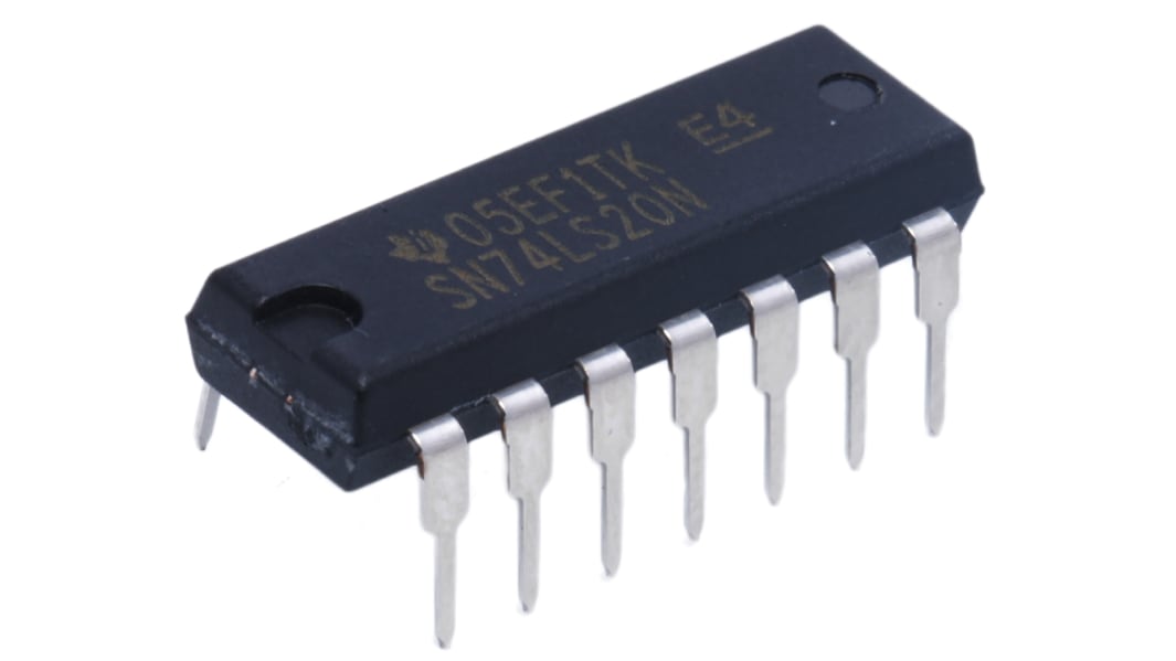 NAND: Puerta lógica, SN74LS20N, LS, Dual 8mA PDIP 14 pines 4 No