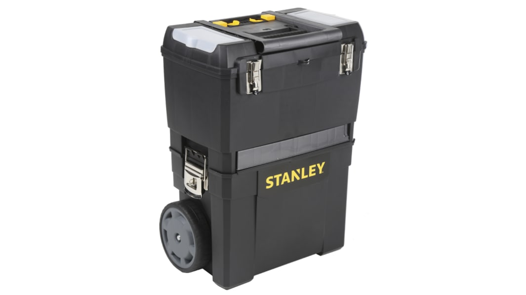 Stanley Kunststoff Werkzeugbox Schwarz, Gelb, 3 Schubladen, L. 480mm B. 290mm H. 480mm, 2 Räder, Vorhängeschloss