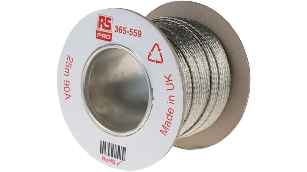 RS PRO Braided Wire, 24 x 12 x 0.20 mm, 25m, 90 A, BS4109