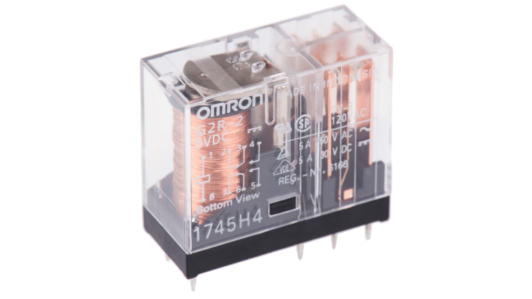 Omron G2R-2 5V dc Spule 2-poliger Wechsler Printrelais 5A 47Ω Monostabiles Relais
