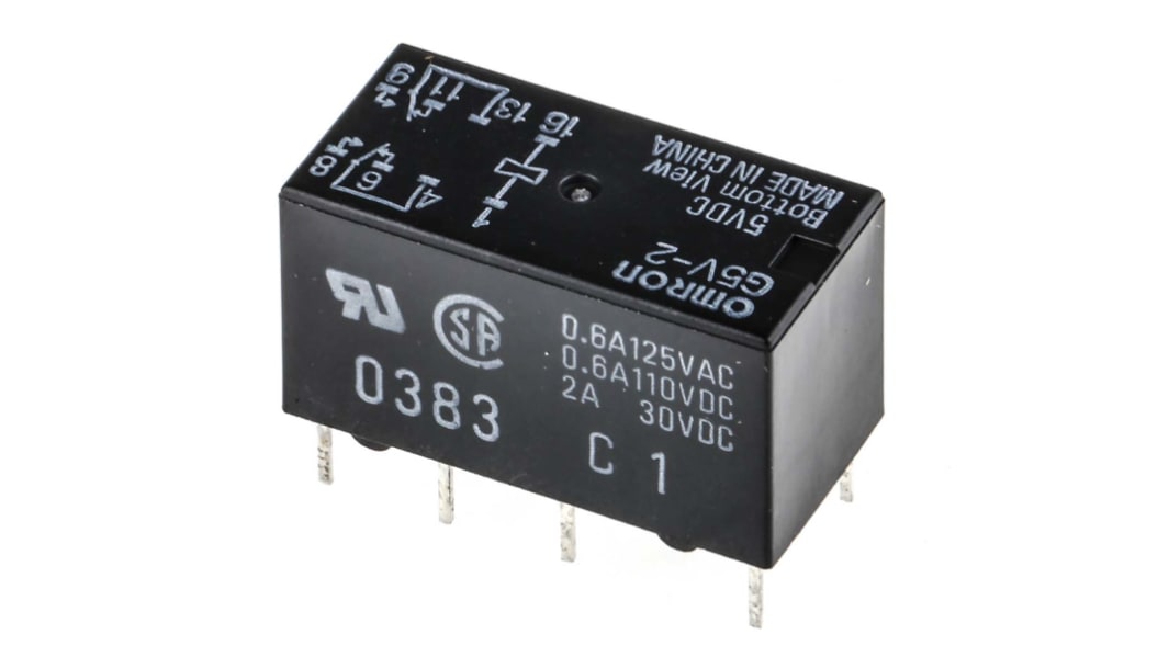 Omron MT Signalrelais Printrelais, 5V dc Spule, 2-poliger Wechsler, 2A, 125V / 125V, Durchsteckmontage