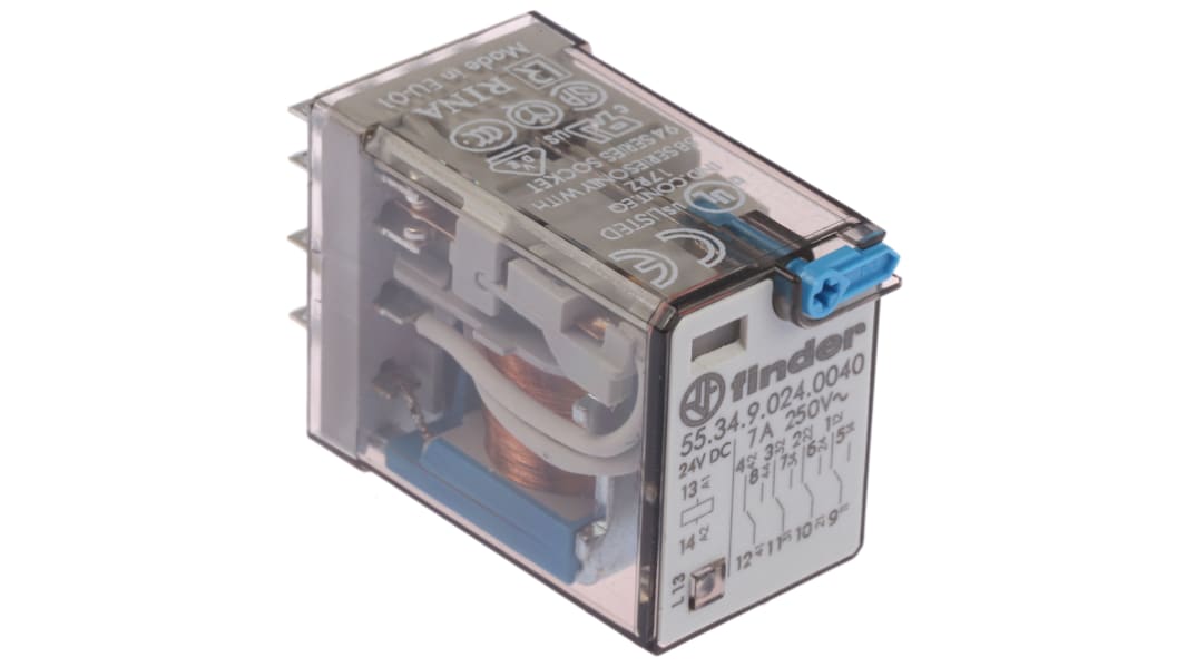 Finder Plug In Power Relay, 24V dc Coil, 7A Switching Current, 4PDT