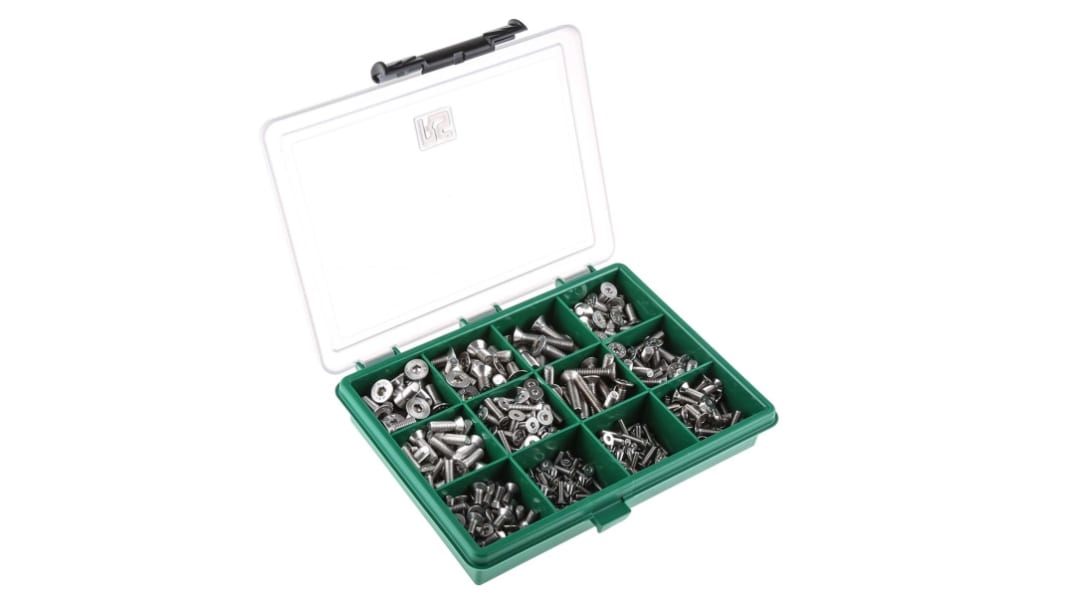 Kit viti e bulloni in Acciaio inox Liscio RS PRO, guida a Esagono incassato, 410 pezzi, filettatura M3, M4, M5, M6,