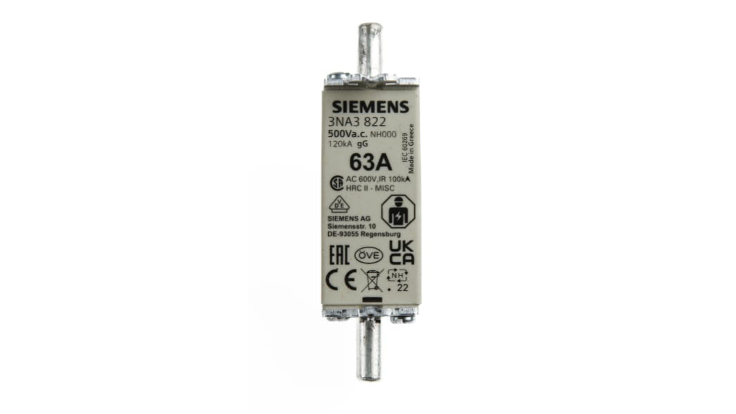Siemens 63A NH Fuse, NH000, 500V ac