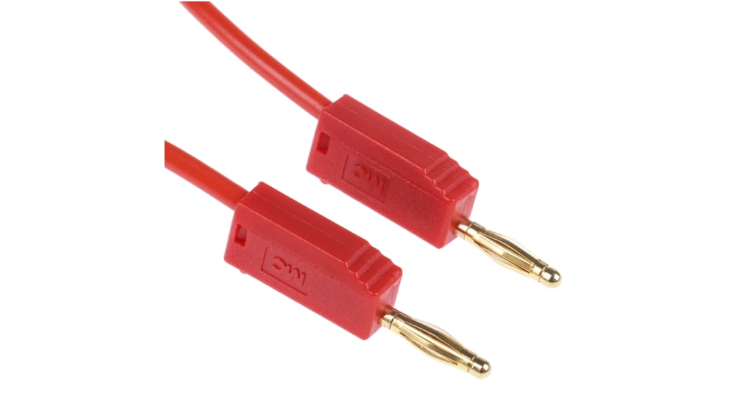 Cable de prueba con conector de 2 mm Staubli de color Rojo, Macho-Macho, 30 V ac, 60V dc, 10A, 300mm