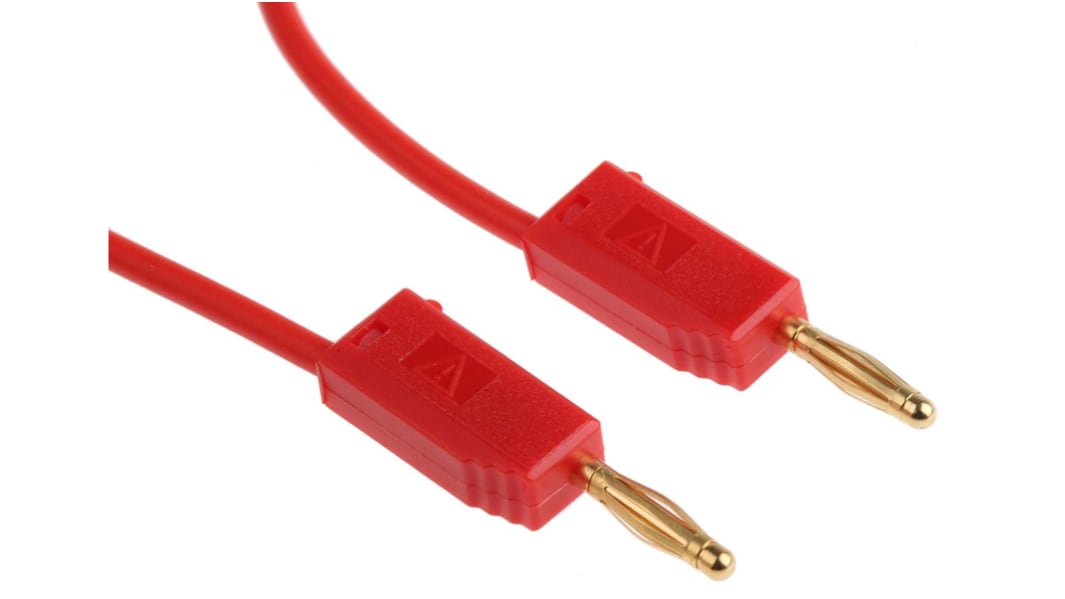 Cable de prueba con conector de 2 mm Staubli de color Rojo, Macho-Macho, 30 V ac, 60V dc, 10A, 500mm