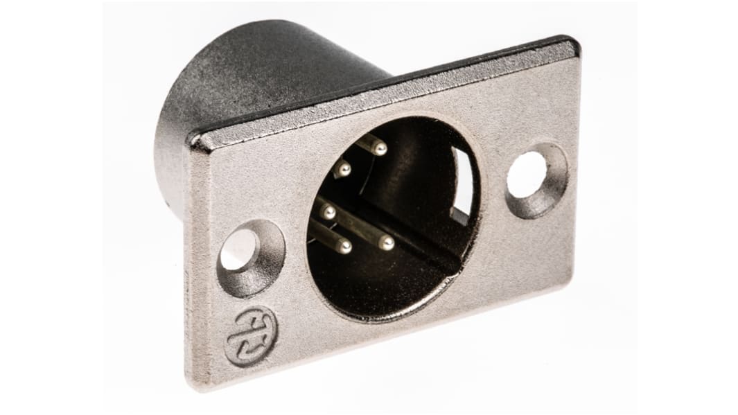 Neutrik Panel Mount XLR Connector, Male, 50 V, 5 Way, Silver over Nickel Plating
