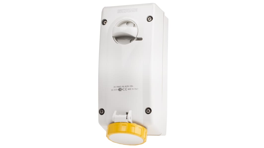 Scame Switchable IP67 Industrial Interlock Socket 2P+E, Earthing Position 4h, 16A, 130 V