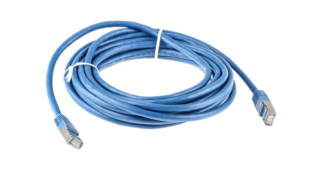 RS PRO, 5m Cat6, Blue RJ45 to Male RJ45 Male, S/FTP Shielded, Terminated PVC Sheath