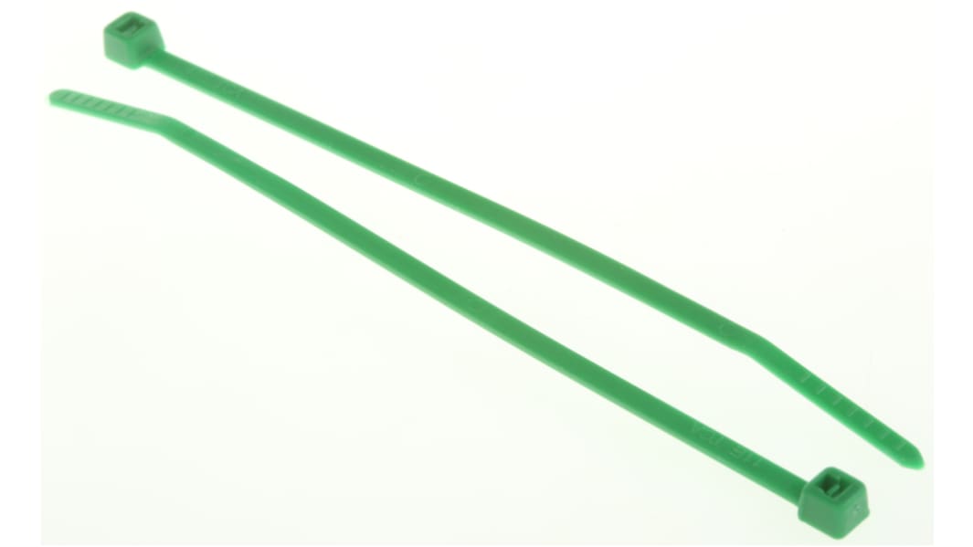 Brida HellermannTyton T18R de Poliamida 6,6 (PA66) Verde, 100mm x 2,5 mm, No reutilizable