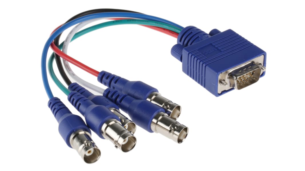Van Damme Male VGA to Female BNC x 5 Cable, 150mm Blue