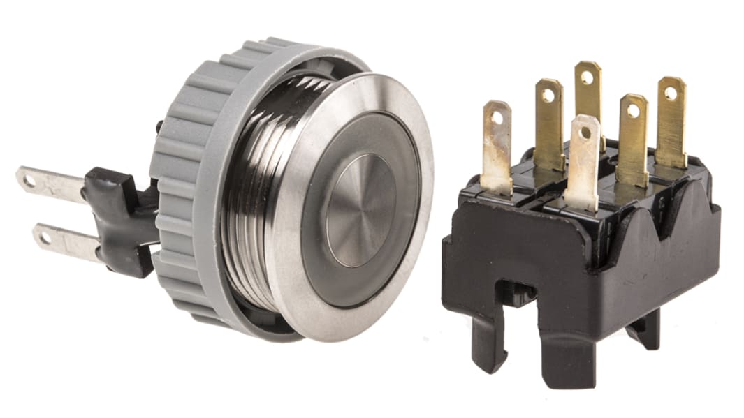 Schurter MSM DP 22 Series Illuminated Push Button Switch, Momentary, Panel Mount, 22mm Cutout, SPDT, Red LED, 125/250V