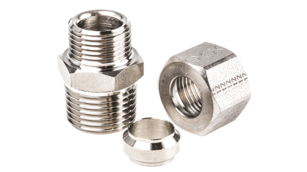 Legris Stainless Steel Pipe Fitting, Straight Hexagon Coupler, Male BSP 1/2in