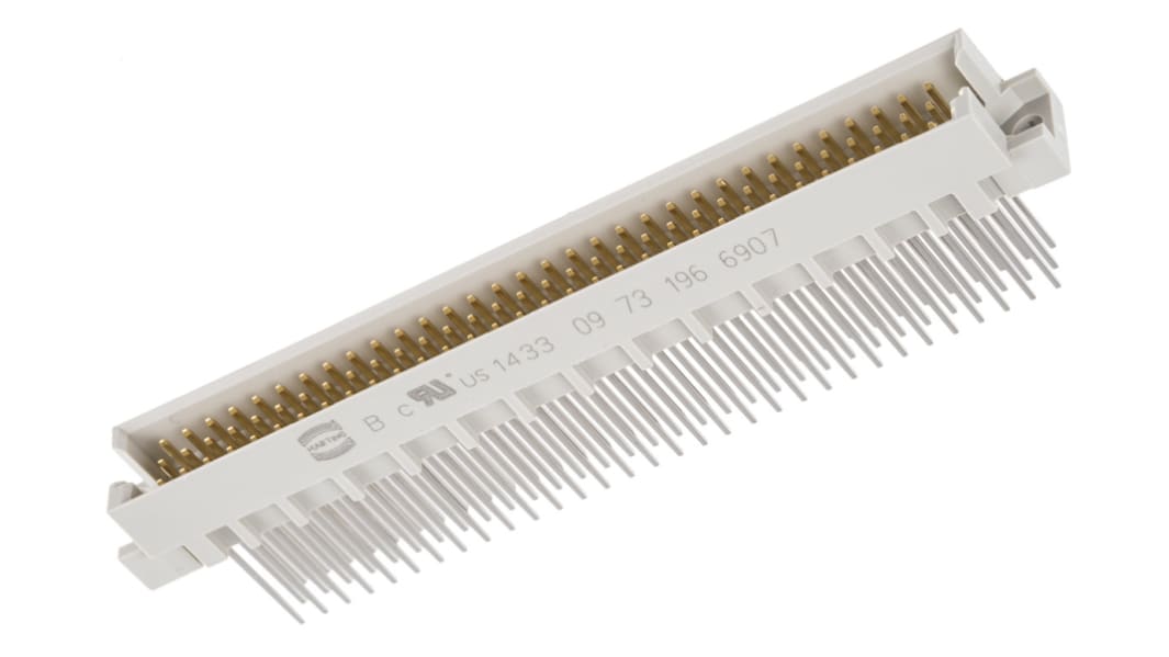 Connecteur DIN 41612 HARTING, 96 contacts Mâle, Droit sur 3 rangs, entraxe 2.54mm