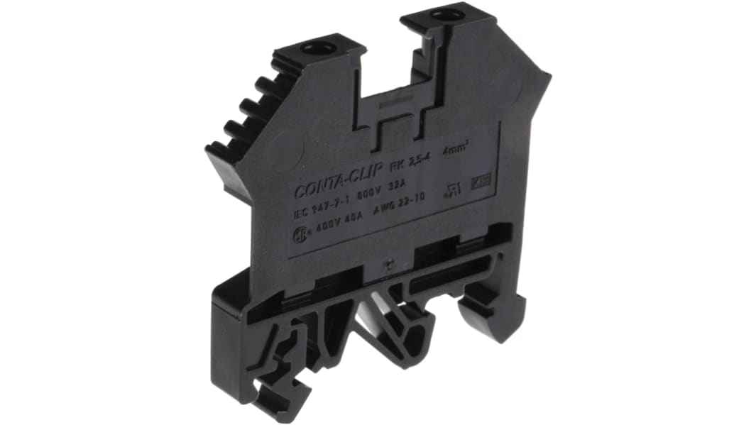Bloc de jonction rail DIN RS PRO, 0.2 → 4mm², Noir
