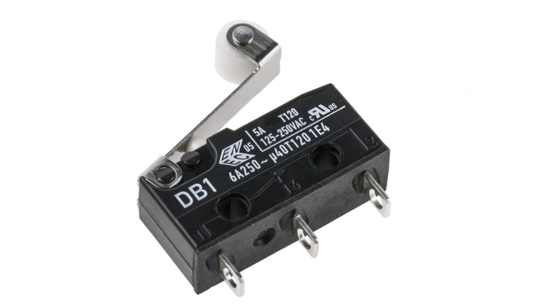 ZF Mikroschalter Kurzer Rollenhebel-Betätiger Lötanschluss, 6 A @ 250 V ac, SPDT 0,64 N -40°C - +120°C
