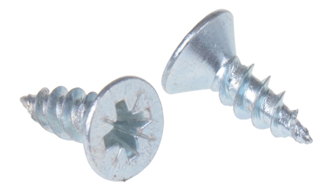 RS PRO Pozidriv Countersunk Steel Wood Screw, Bright Zinc Plated, No. 8 Thread, 1/2in Length