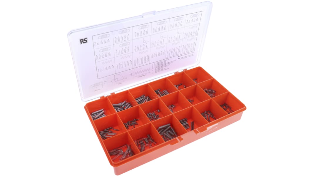 RS PRO Zinc Plated Steel Compression, Extension, Torsion Spring Kit, 378 Springs