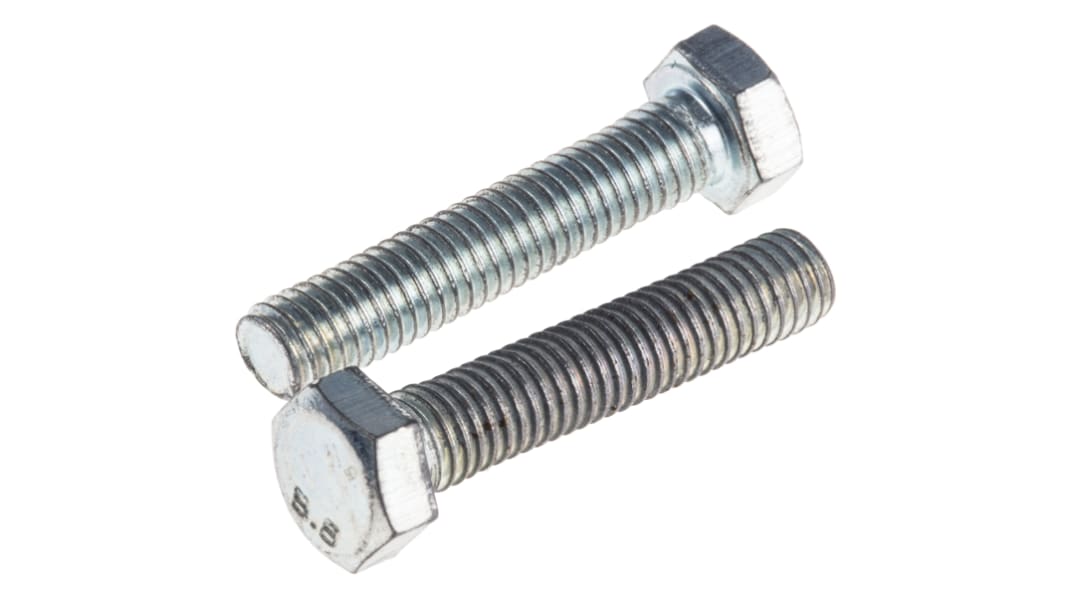 RS PRO Bright Zinc Plated Steel, Hex Bolt, M5 x 25.0mm