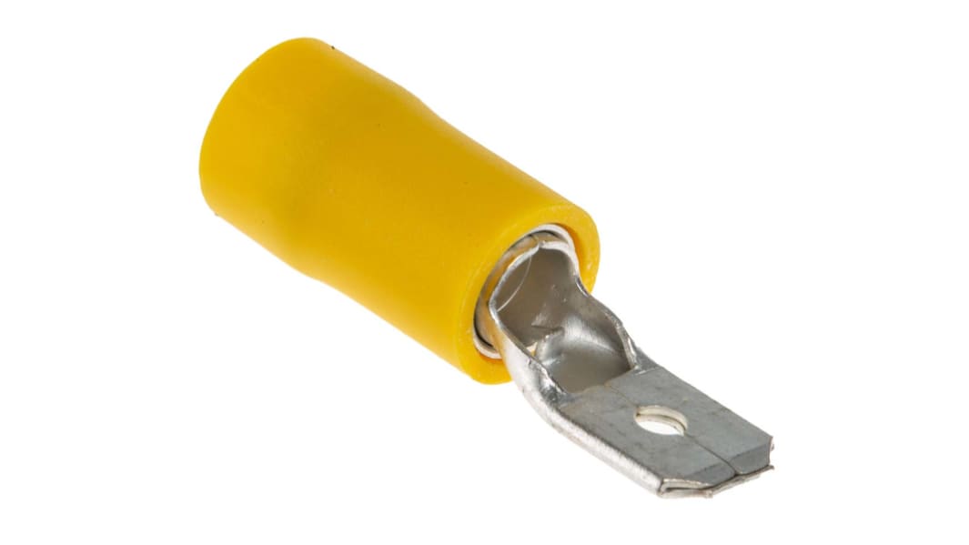 RS PRO Yellow Insulated Male Spade Connector, Tab, 6.35 x 0.8mm Tab Size, 2.5mm² to 6mm²
