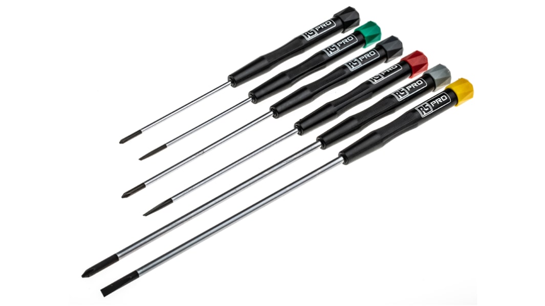 RS PRO Pozidriv; Slotted Precision Screwdriver Set, 6-Piece