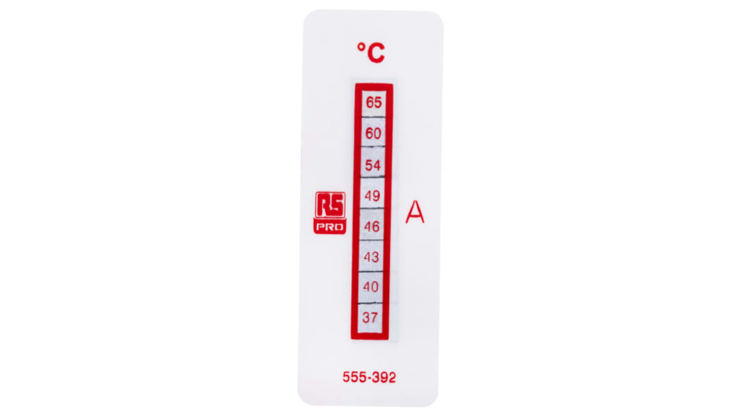 RS PRO Temperaturmessstreifen 37°C / 65°C 8 Messbereiche 10 Stk. Vertikal, L. 18mm, B. 51mm