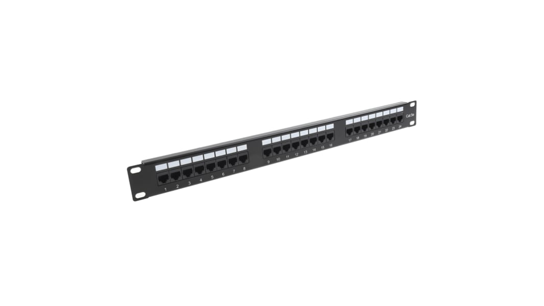 RS PRO RJ patchpanel, Cat5e, 24 Porte, RJ45, UTP, 1U, Sort