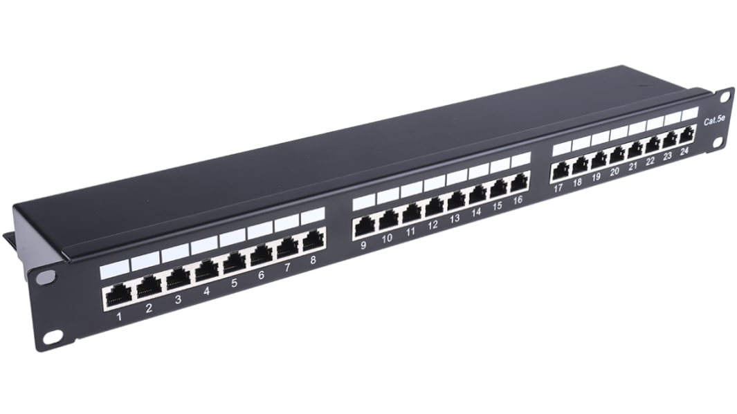 Patch Panel RJ, RS PRO, Cat5e, 24 porte, RJ45, STP, 1U, Nero