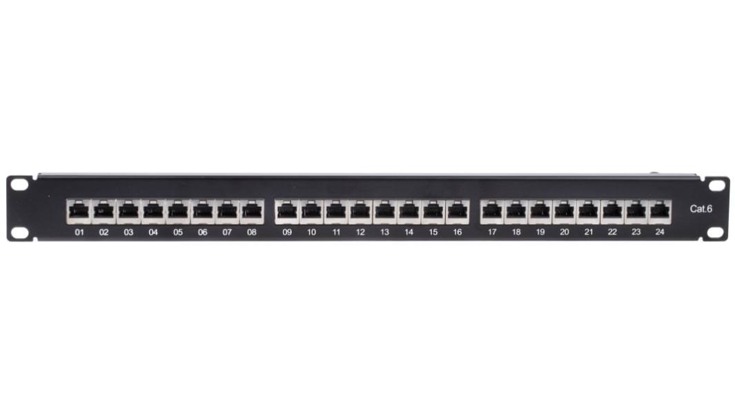 RS PRO RJ patchpanel, Cat6, 24 Porte, RJ45, STP, 1U, Sort