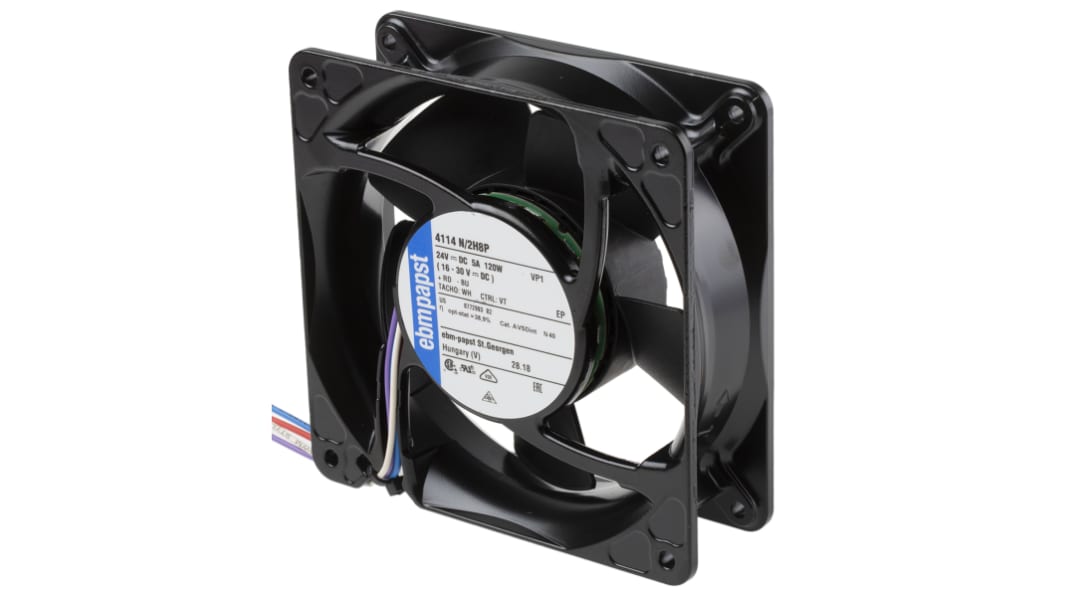 ebm-papst 4100 NH8 - S-Force Series Axial Fan, 24 V dc, DC Operation, 570m³/h, 120W, IP20, 119 x 119 x 38mm