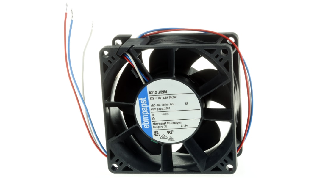 ebm-papst 8200 J Series Axial Fan, 12 V dc, DC Operation, 222m³/h, 39W, 80 x 80 x 38mm