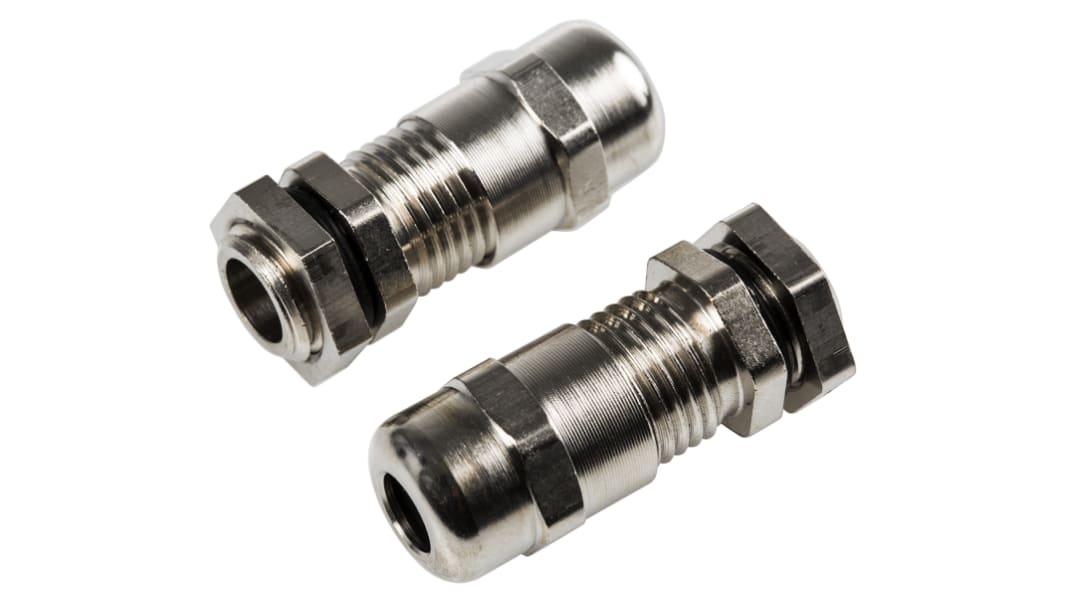 SIB WADI-TEC Series Metallic Nickel Plated Brass Cable Gland, M12 Thread, 4mm min., 6.5mm max., IP68
