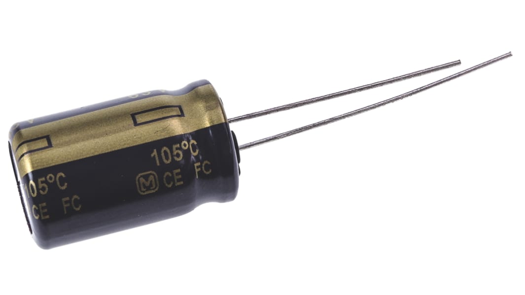 Panasonic FC-A, THT Aluminium-Elektrolyt  Alu Kondensator, Elko 330μF ±20% / 63V dc, Ø 12.5mm x 20mm x 20mm, bis 105°C