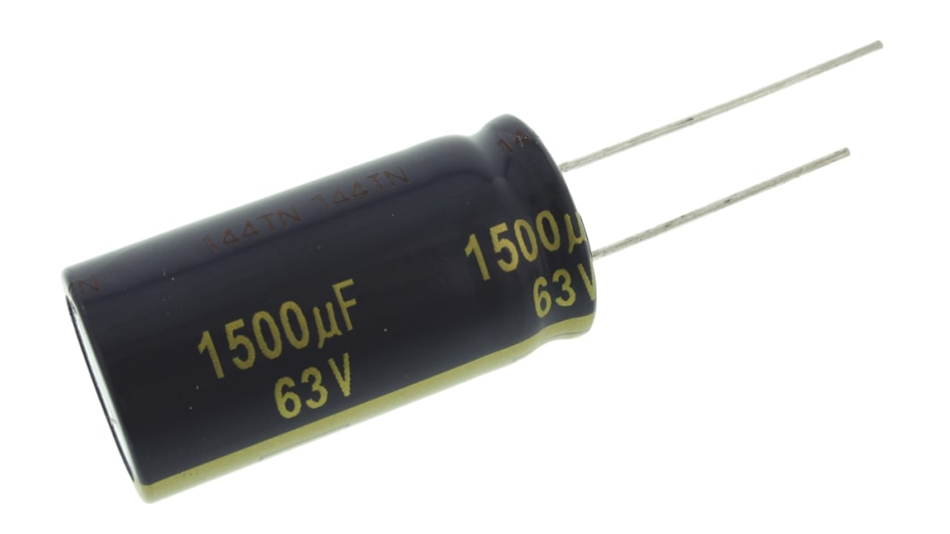 Panasonic FC, THT Aluminium-Elektrolyt Kondensator 1500μF ±20% / 63V dc, Ø 18mm x 35.5mm, bis 105°C