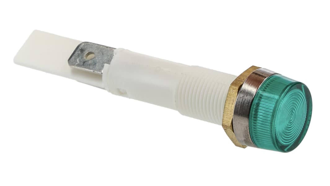 Arcolectric (Bulgin) Ltd 0277 Series Green Neon Panel Mount Indicator, 12V, 10mm Mounting Hole Size, Solder Tab