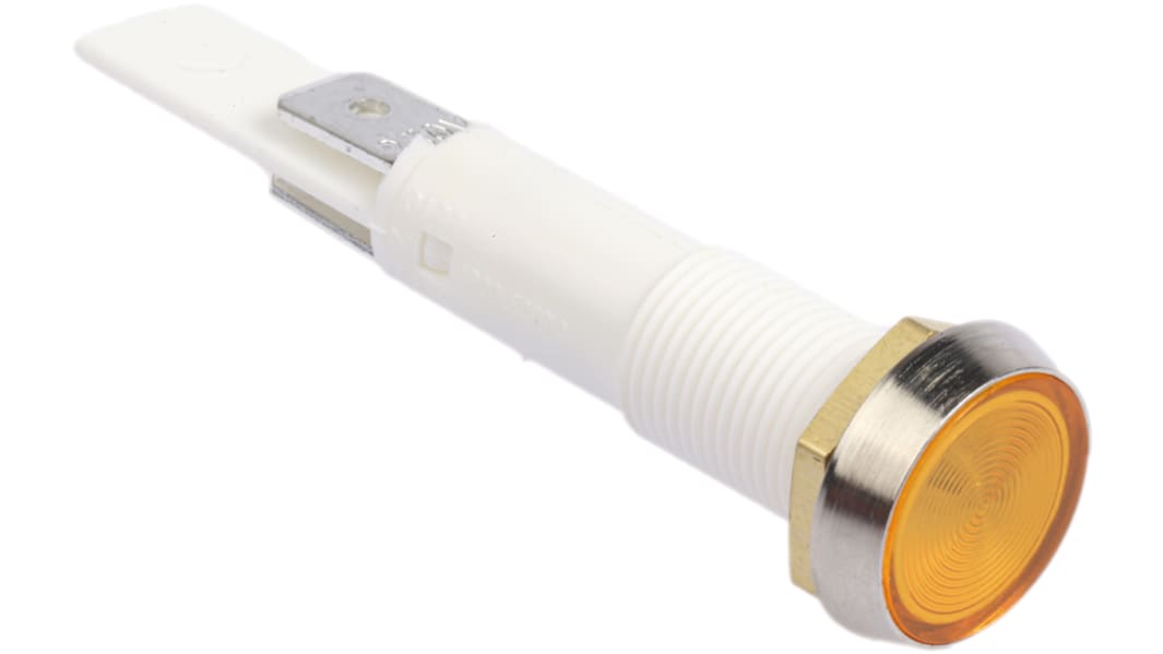 Indicador Neón Circular Arcolectric (Bulgin) Ltd 0275, Naranja, lente enrasada, marco Cromo, Ø montaje 10mm, 230V ac,