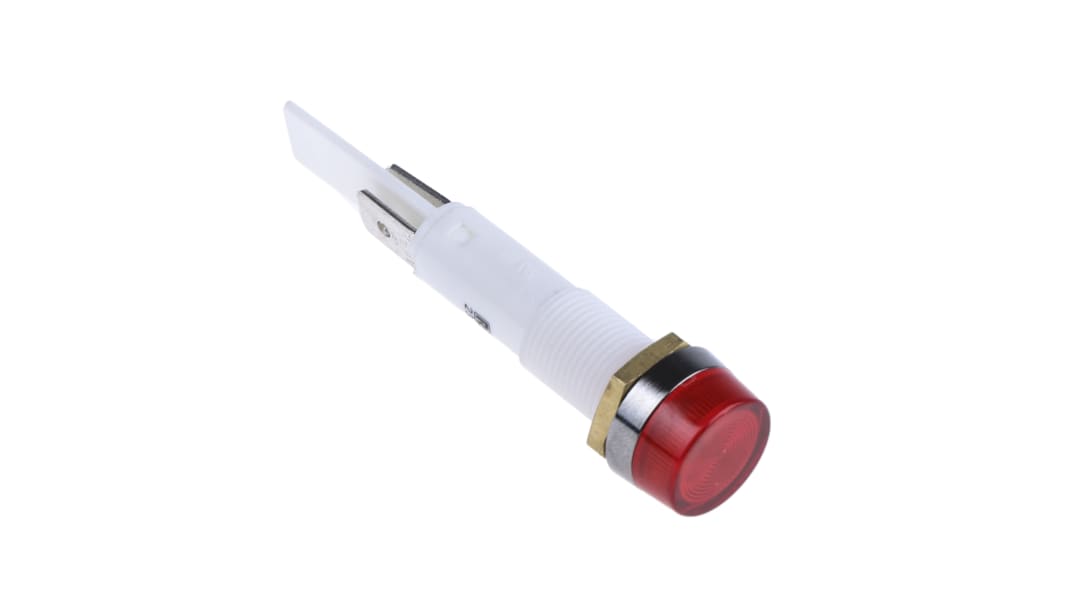 Indicador Neón Circular Arcolectric (Bulgin) Ltd 0277, Rojo, lente prominente, marco Cromo, Ø montaje 10mm, 230V ac,