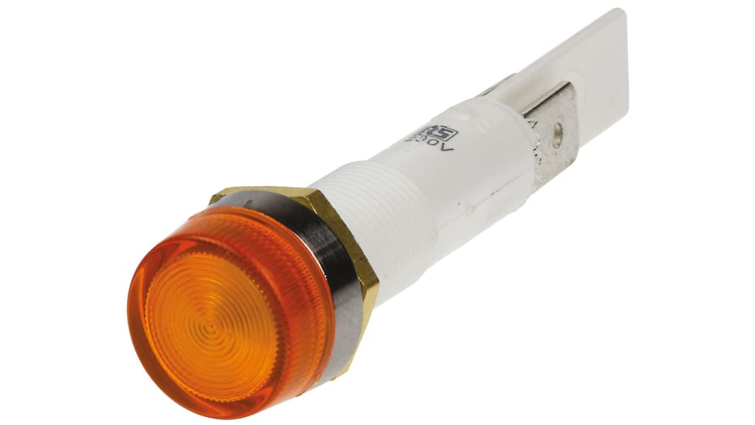 Indicador Neón Circular Arcolectric (Bulgin) Ltd 0277, Naranja, lente prominente, marco Cromo, Ø montaje 10mm, 230V ac,