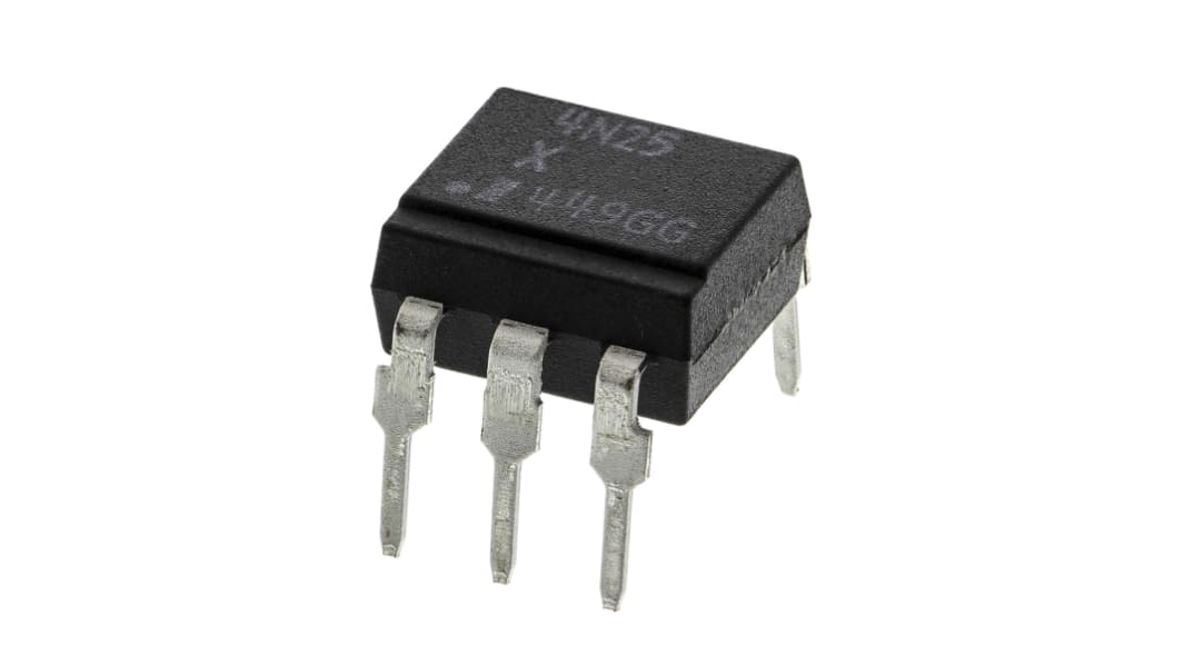 Optoacoplador Isocom 4N25 de 1 canal, Vf= 1.5V, Viso= 5,3 kVrms, IN. DC, OUT. Transistor, mont. pasante, encapsulado