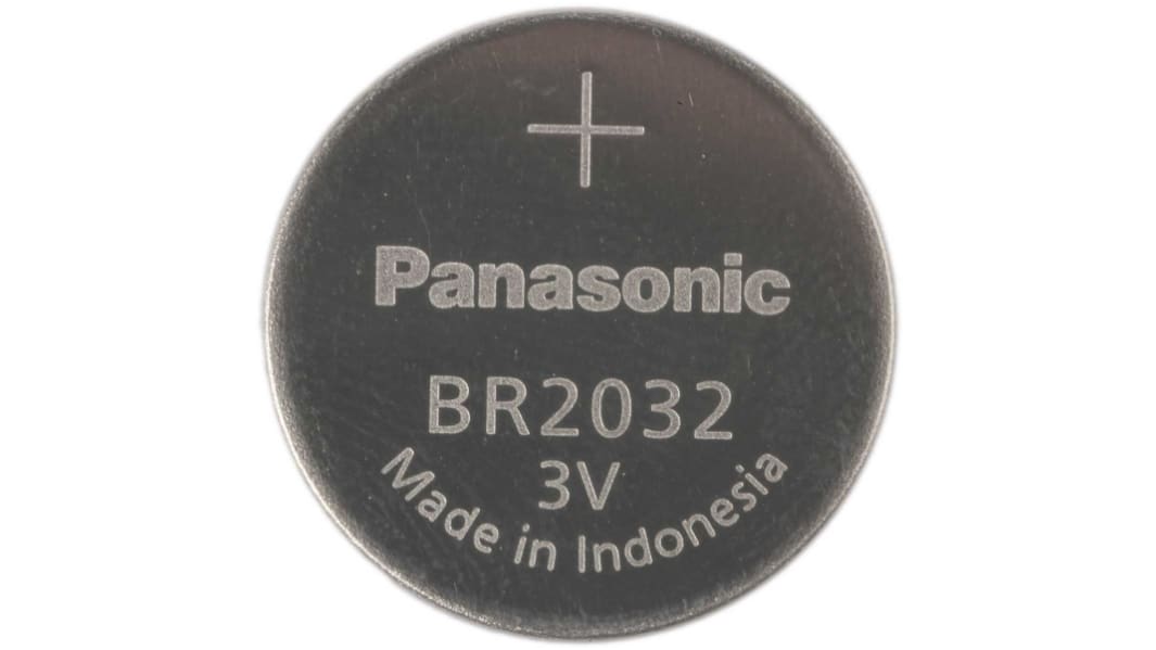 Panasonic BR2032 Button Battery, 3V, 20mm Diameter