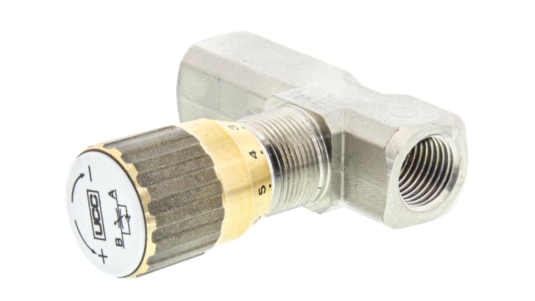 Valvola di controllo del flusso idraulico Parker, serie SCV, G 1/4, portata max 3L/min, 210bar max, in Ottone nichelato