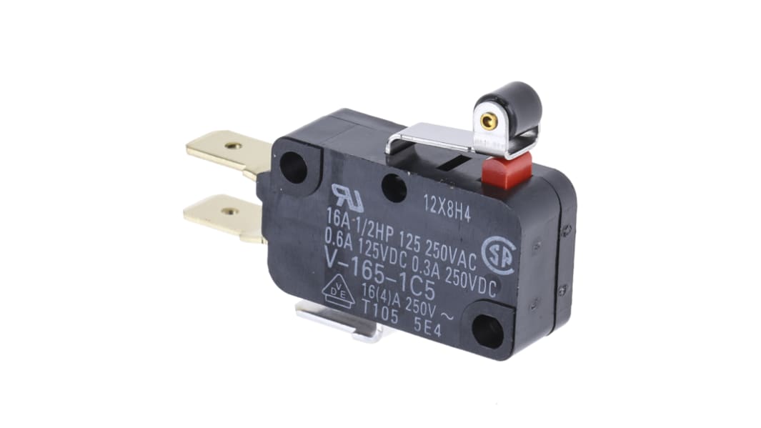 Omron Short Roller Lever Micro Switch, Tab Terminal, 16 A @ 250 V ac, SPDT, IP40
