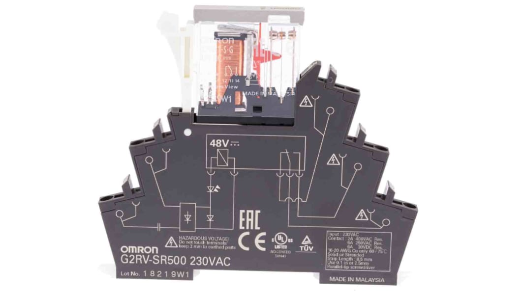 Omron DIN Rail Power Relay, 230V ac Coil, 6A Switching Current, SPDT