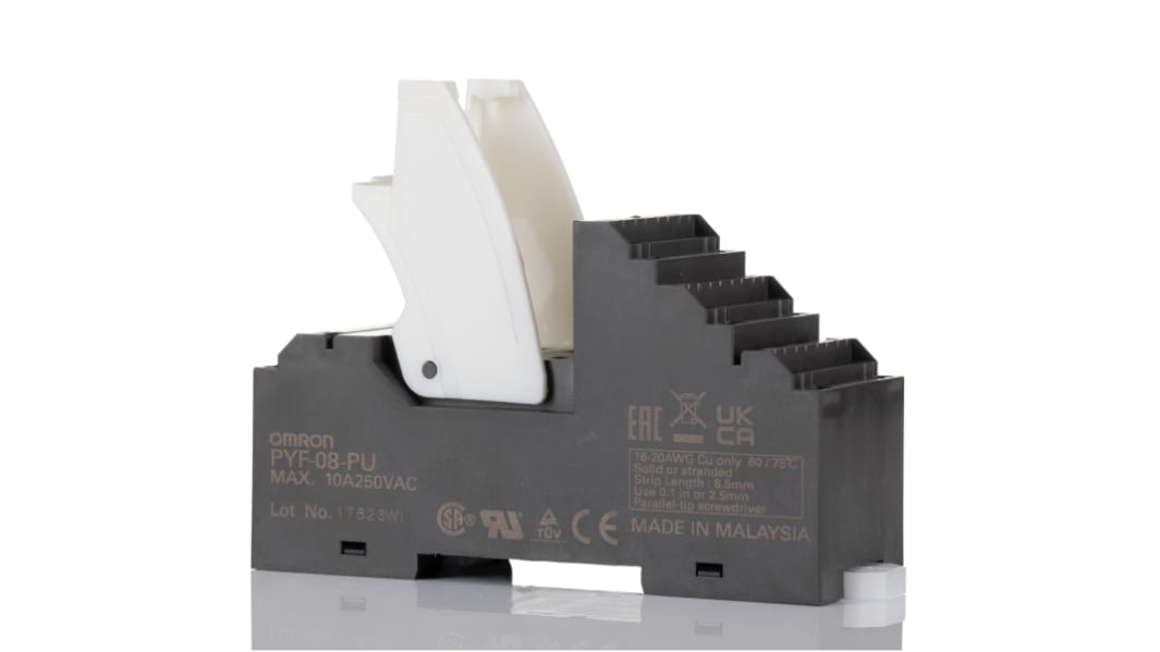 Zócalo de relé Omron PYF para MY Series General Purpose Relay de 8 contactos, 10A máx., para carril DIN