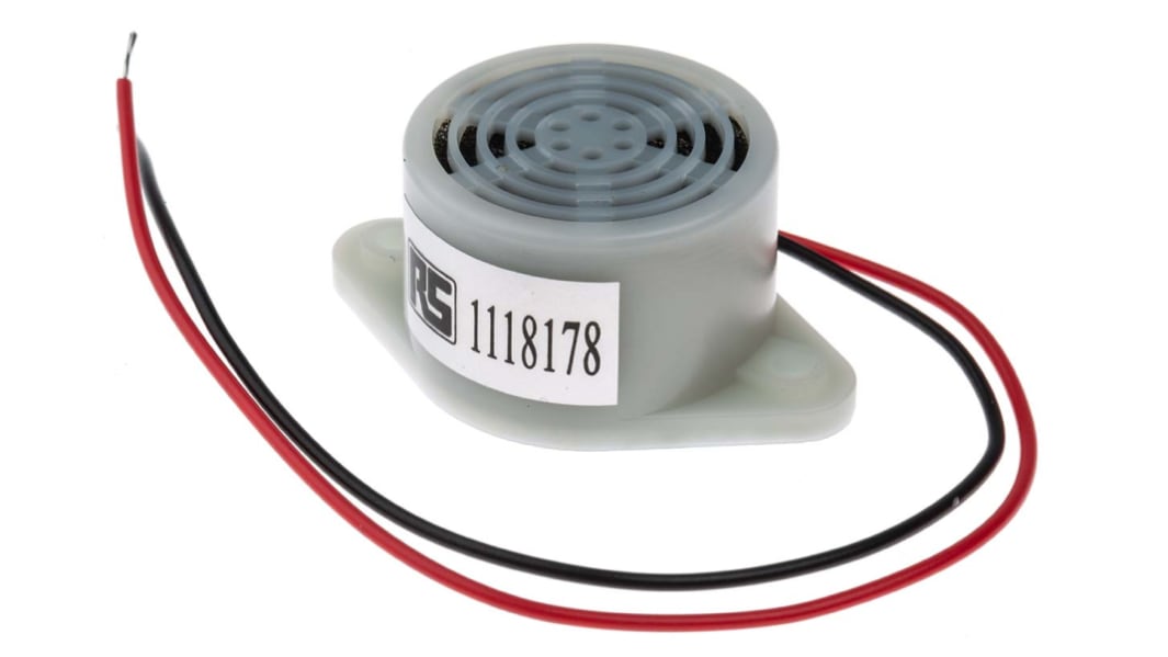 RS PRO 95dB Base Mount, Panel Mount Single Internal Magnetic Buzzer Component, 26.4 x 17.6mm, 7V dc Min, 12V dc Max