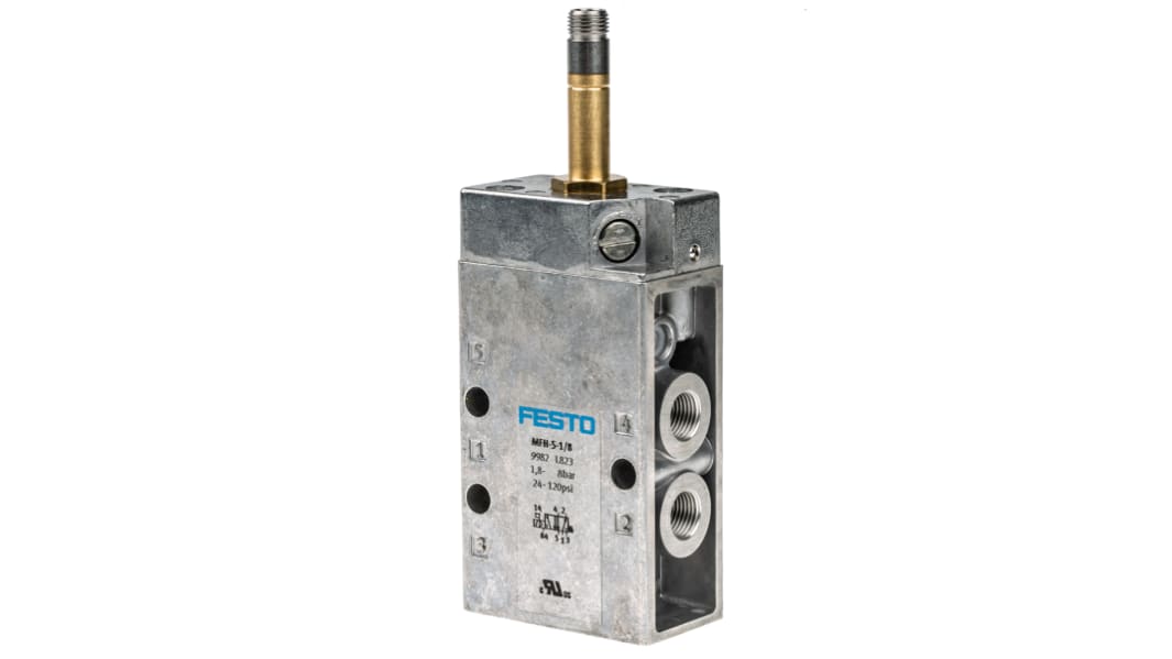 Festo 5/2 Pneumatic Solenoid Valve - Solenoid/Spring G 1/8 MFH Series 12 → 48V dc, 24 → 240V ac, 9982