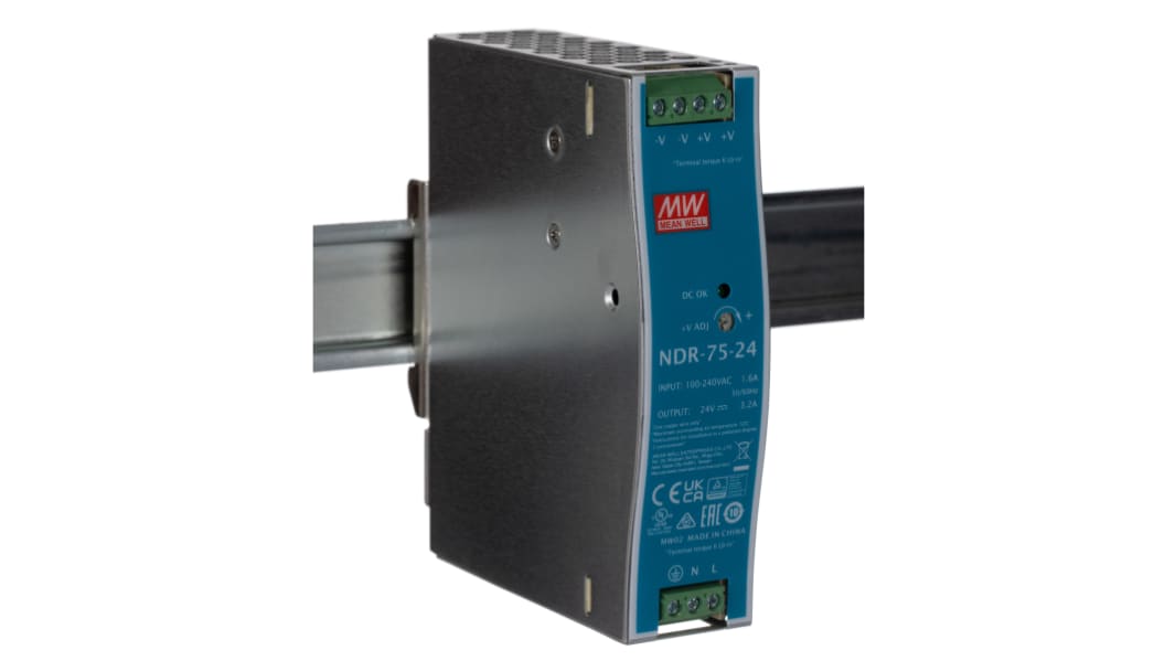 MEAN WELL NDR DIN-Schienen Netzteil Getaktet 24V dc / 3.2A 75W 90 → 264V ac